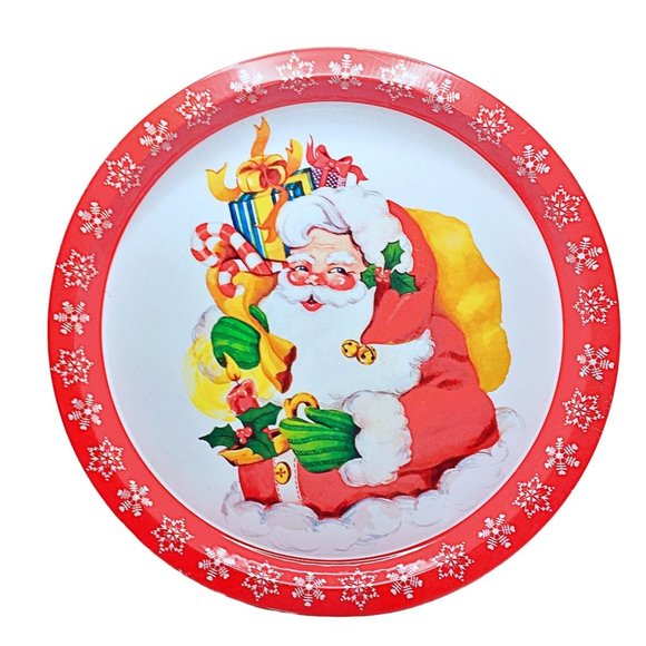 Vintage Metal Christmas Santa Claus Serving Tray GIFTCO 1980s - Picture 1 of 8